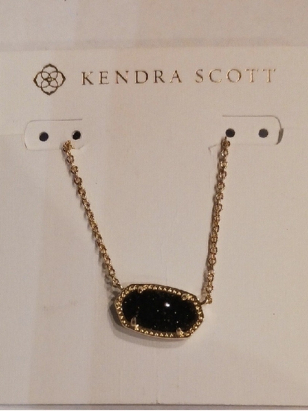 NWT Kendra Scott Gold Necklace with Black Gem Drusy Pendant